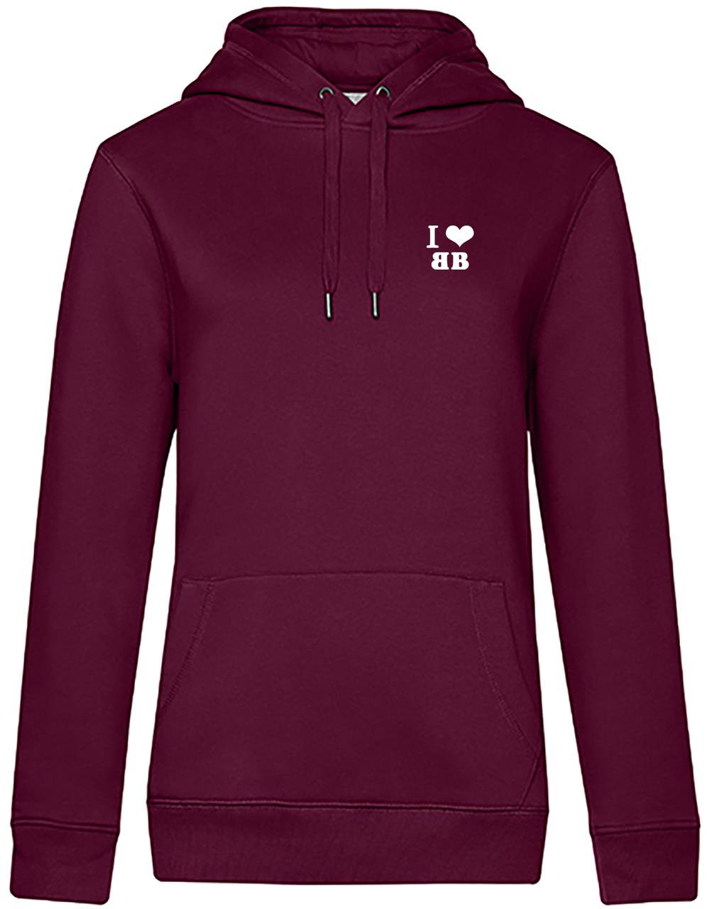 Kapuzenhoodie mit einer Tasche vorne und kleinem I love BB Schriftzug